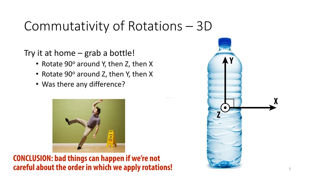 Bottle experiment for commutativity of 3D rotations