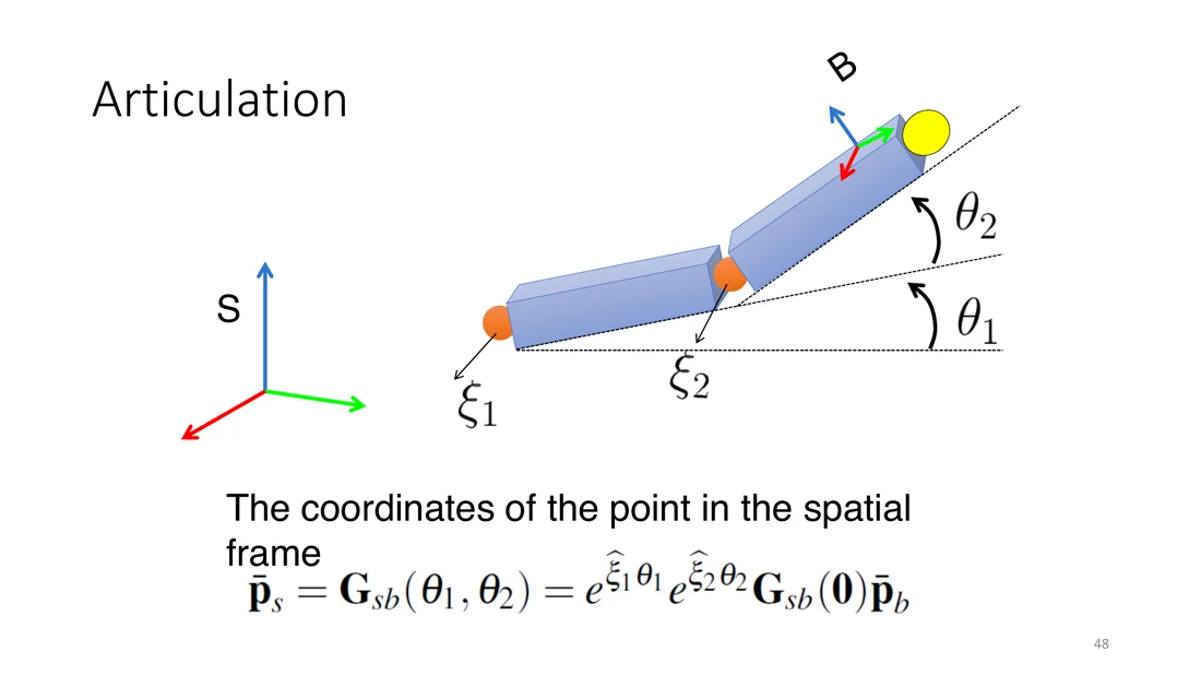 Two-segment kinematic chain with joint twists xi_1 and xi_2