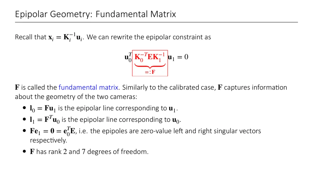 Fundamental matrix, epipolar lines and epipoles in pixel coordinates
