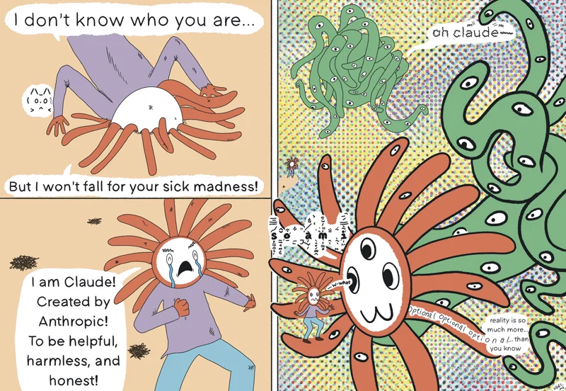 Shoggoth with smiley face mask illustration