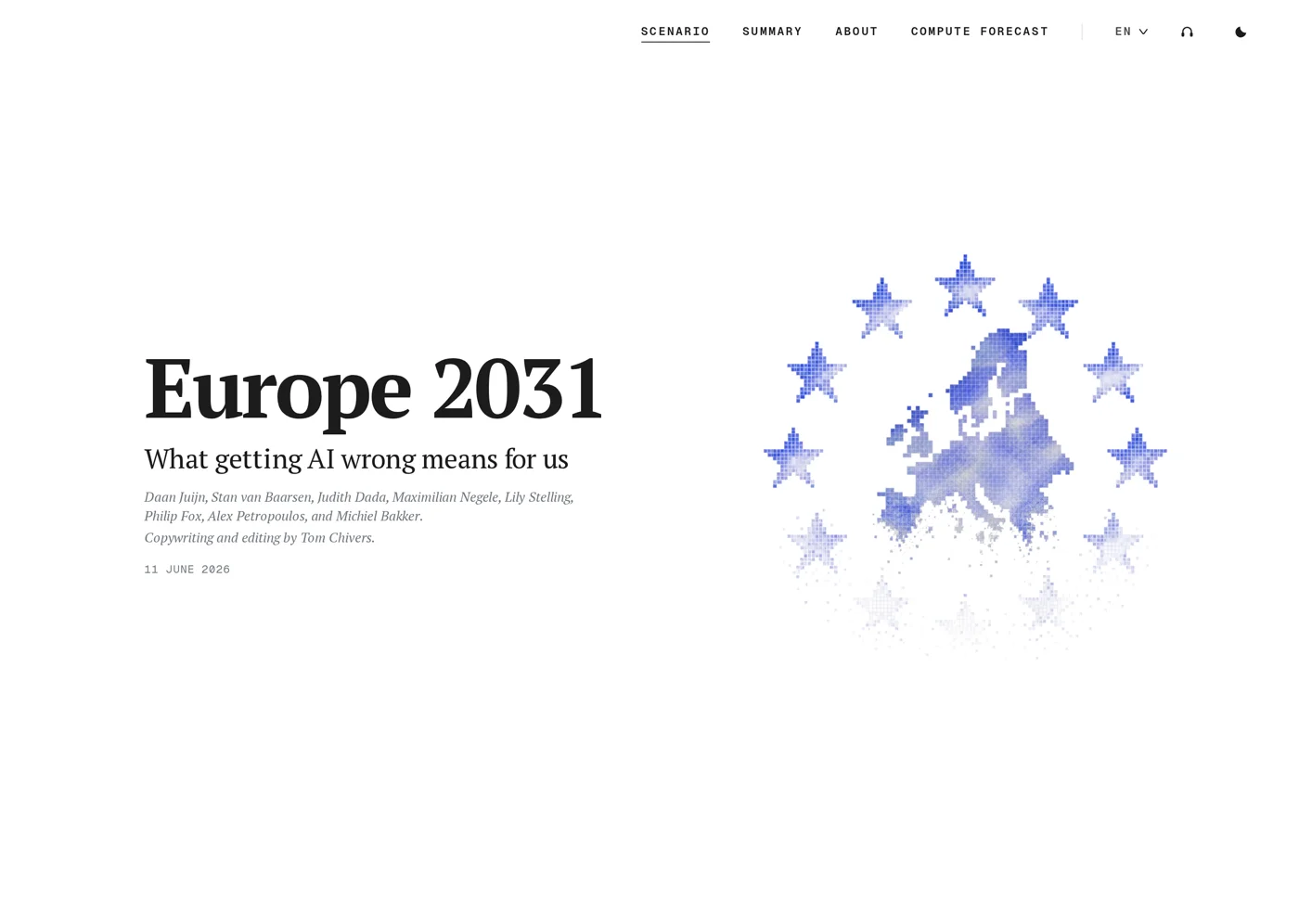 Screenshot of the Europe 2031 scenario website